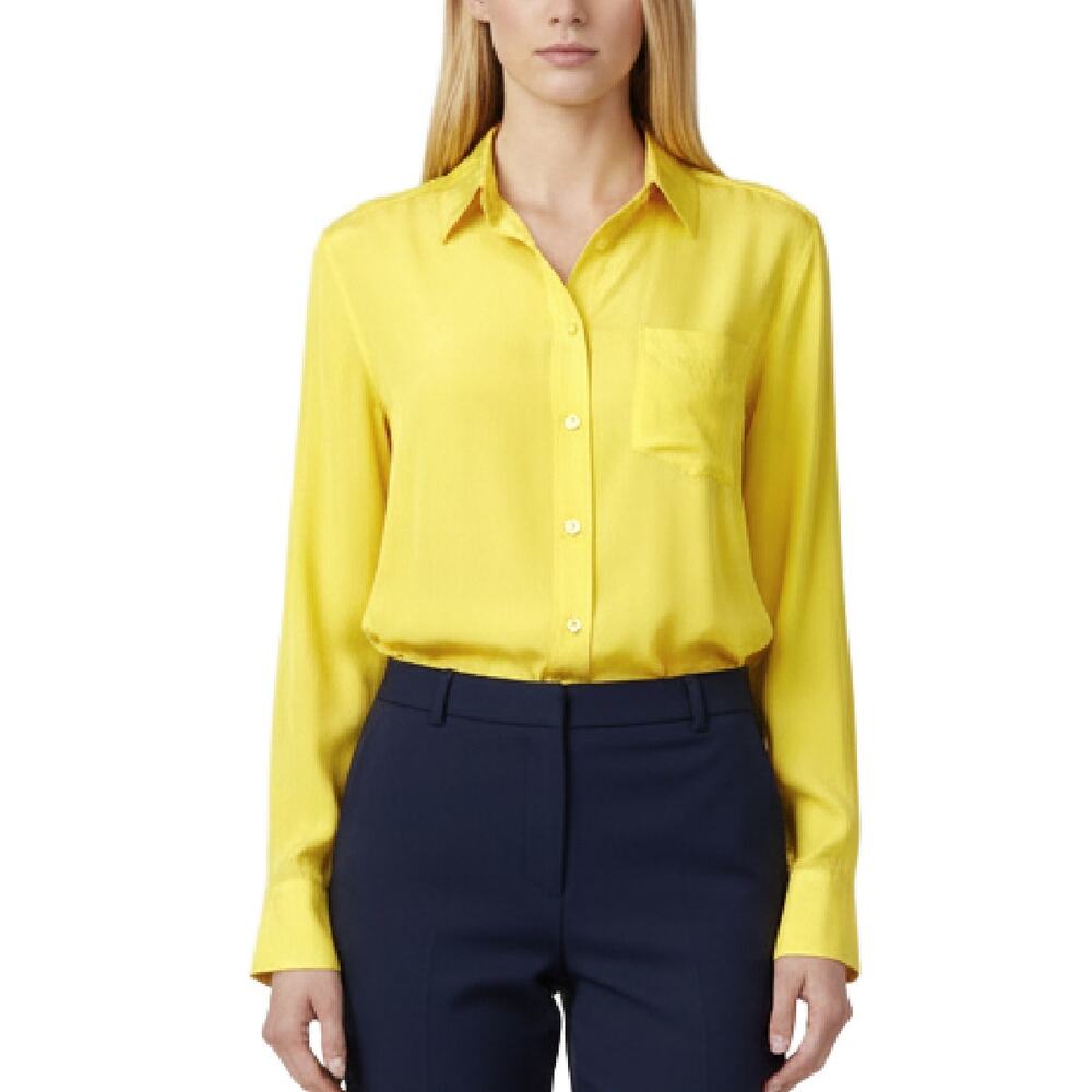 EQUIPMENT Brett Silk Button-Front Shirt Size Small Lemon Yellow Long Sleeve